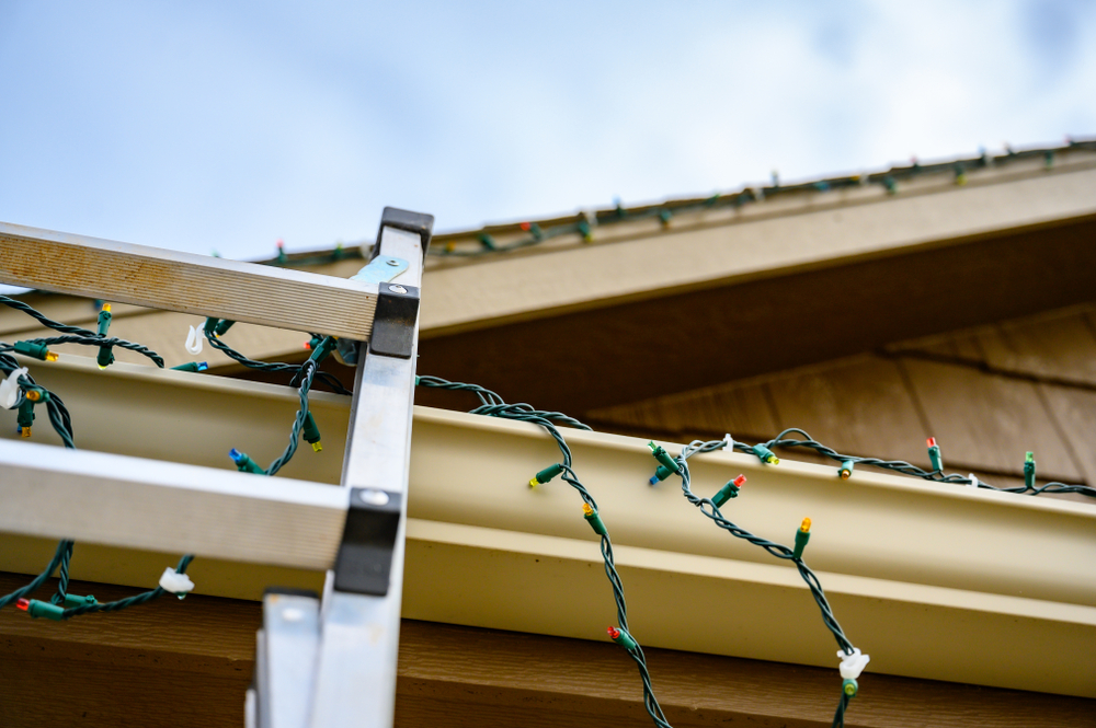 Ladder leaning against roof line