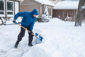 Avoid shoveling snow off lawn